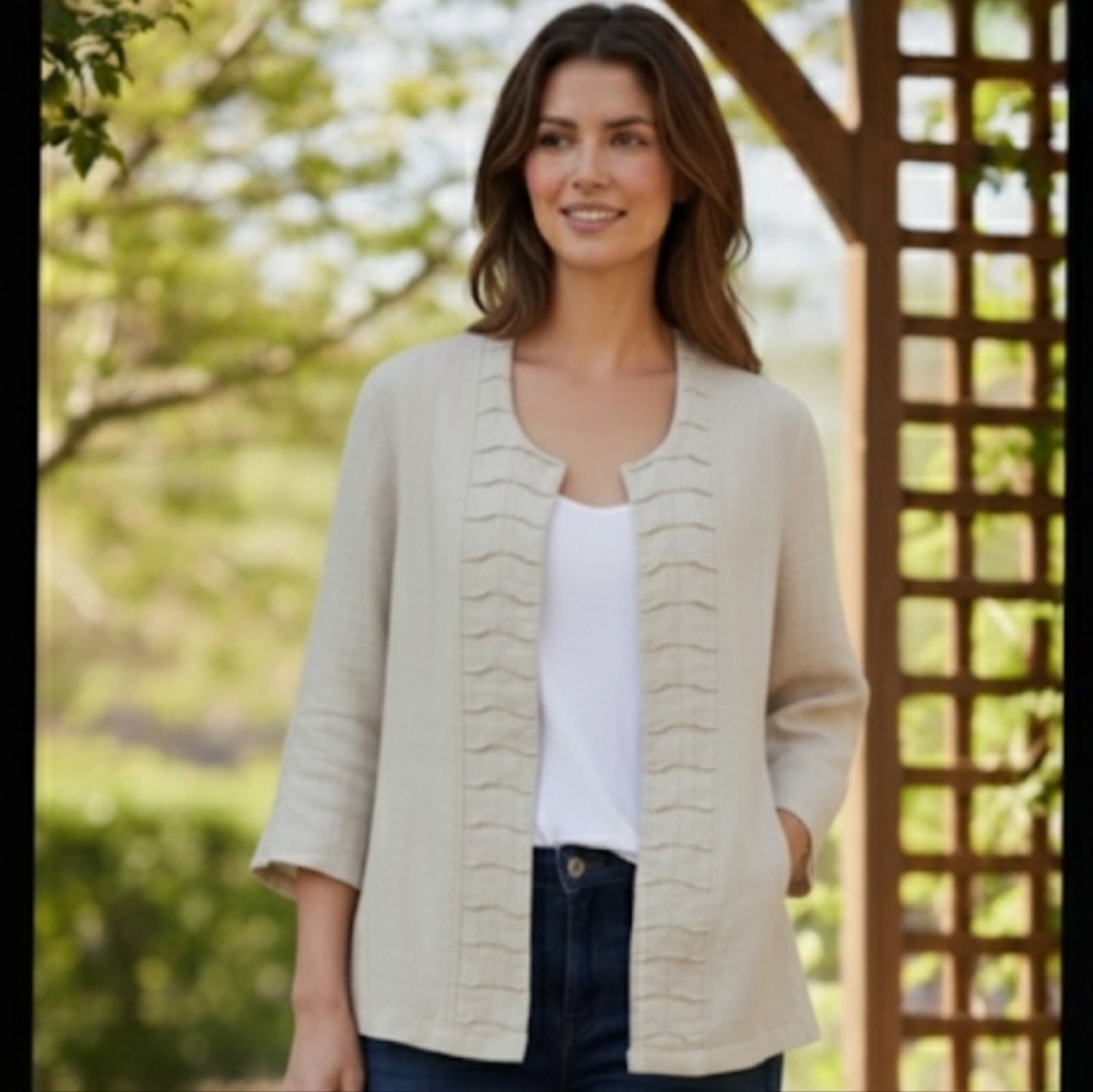 Coldwater Creek Linen Blend Beige Jacket Size‎ 12
